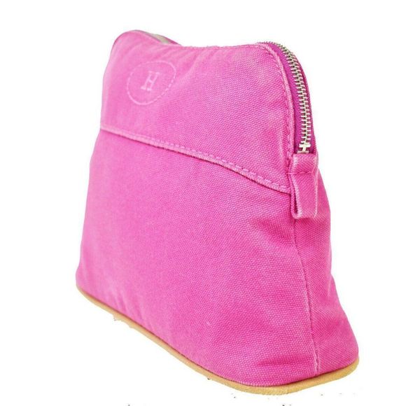 Hermes Fuchsia Pink Bolide Mini Pouch Cosmetic Cotton Canvas - Picture 2 of 13